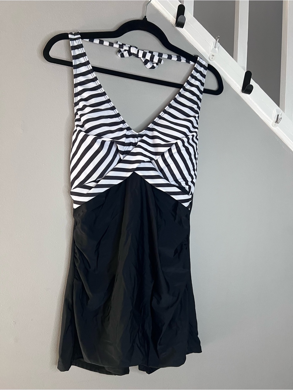 0033: Black With White One Piece Swimsuit.     Size XL